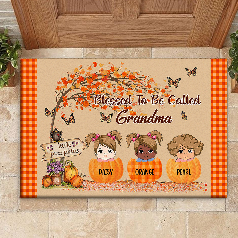 Personalized Welcome To Grandma's Little Pumpkins Fall Doormat, Grandma Love Gift AB