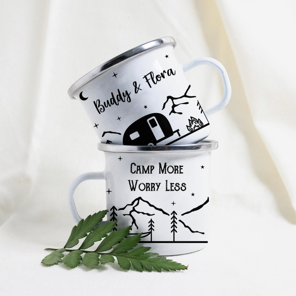 Custom Camp More Worry Less RV Camping Campfire Mug, Gift For Camper AA
