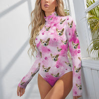 Thumbnail for Custom Dog Cat Photo Tie Dye Pattern Sexy Long Sleeve Bodysuit, Dog Cat Lover Gifts JonxiFon