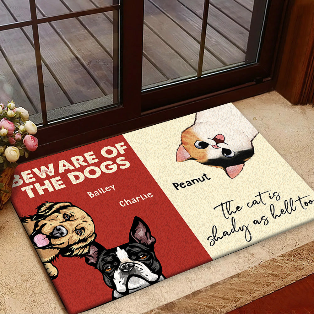 Personalized Beware Of The Dogs And Cats In Our House Doormat AB