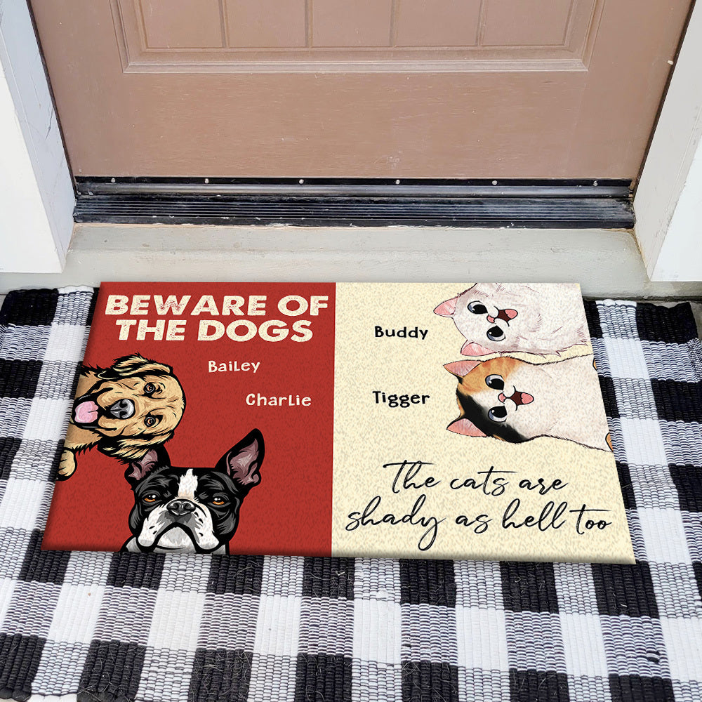 Personalized Beware Of The Dogs And Cats In Our House Doormat AB