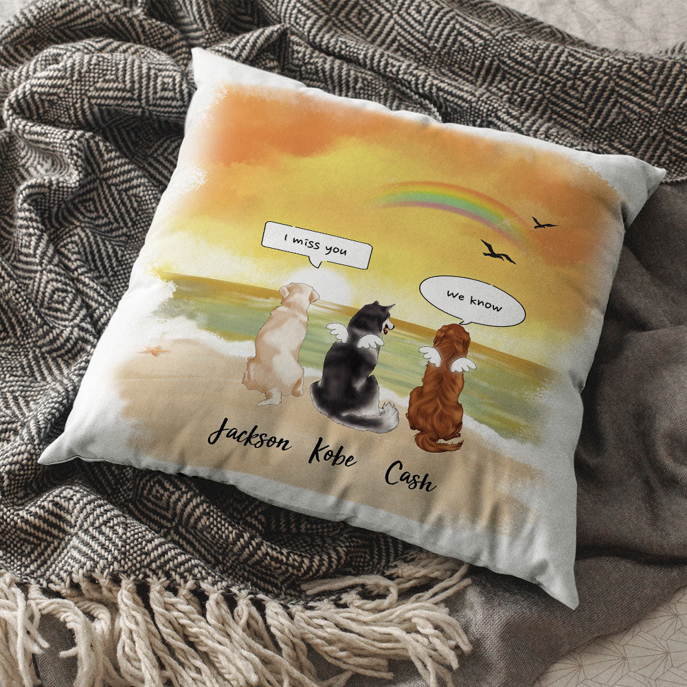 I Miss You Conversation Throw Pillow - Fluffy Dog & Cat Memorial Gifts AD