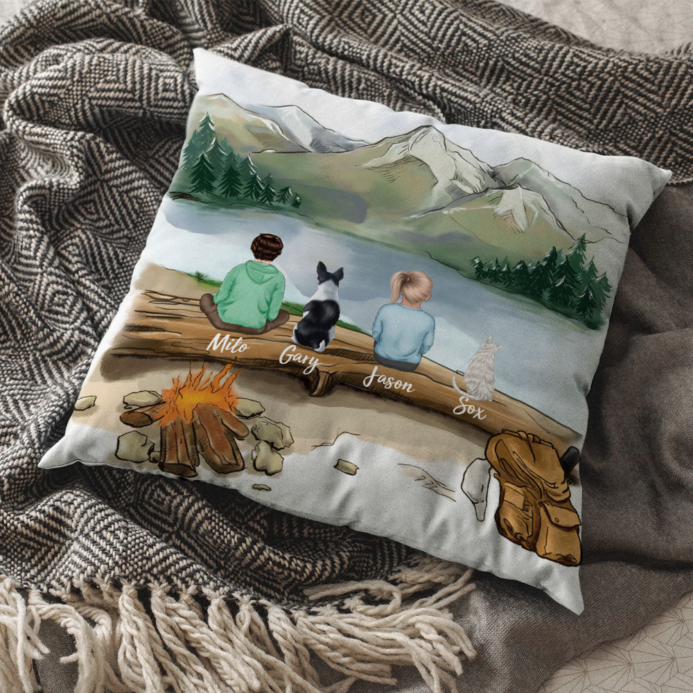 Fluffy Family Gifts Throw Pillow - Personalized Pillow - Hiking AD