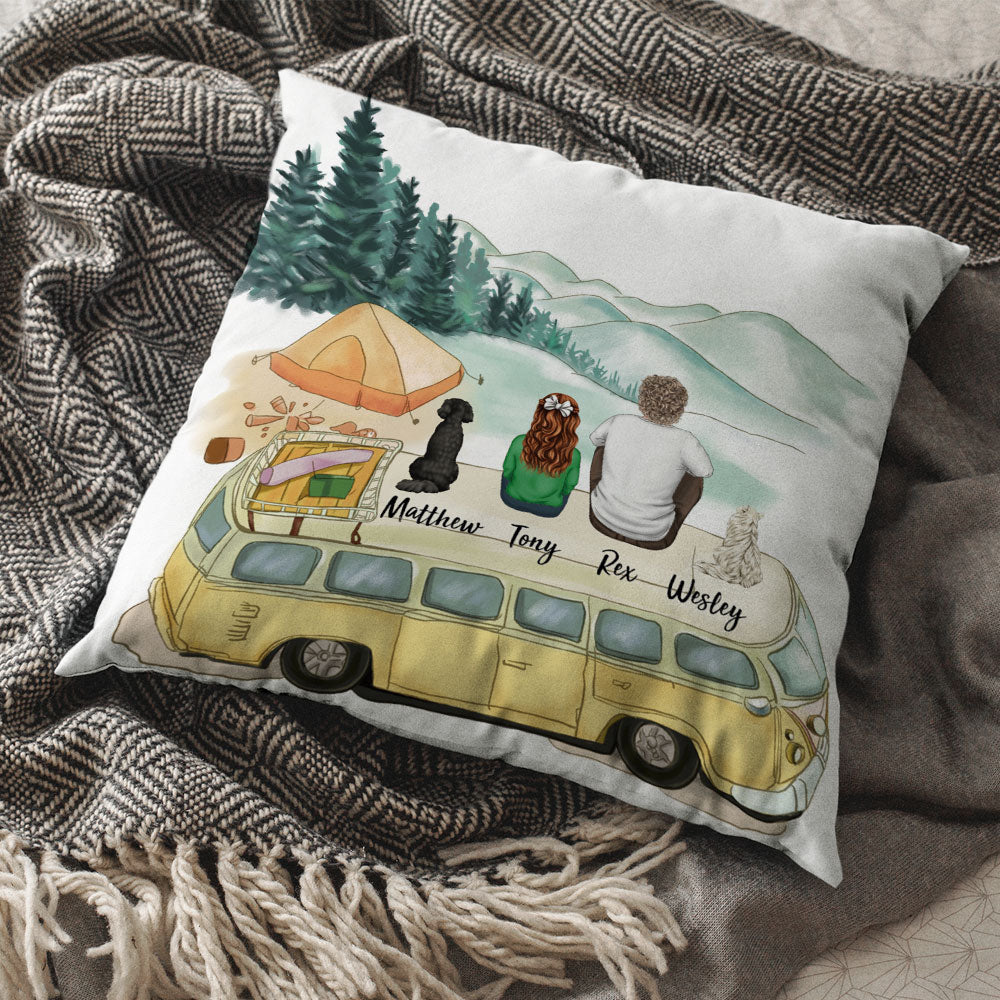 Fluffy Family Gifts Throw Pillow - Personalized Pillow - Camping AD