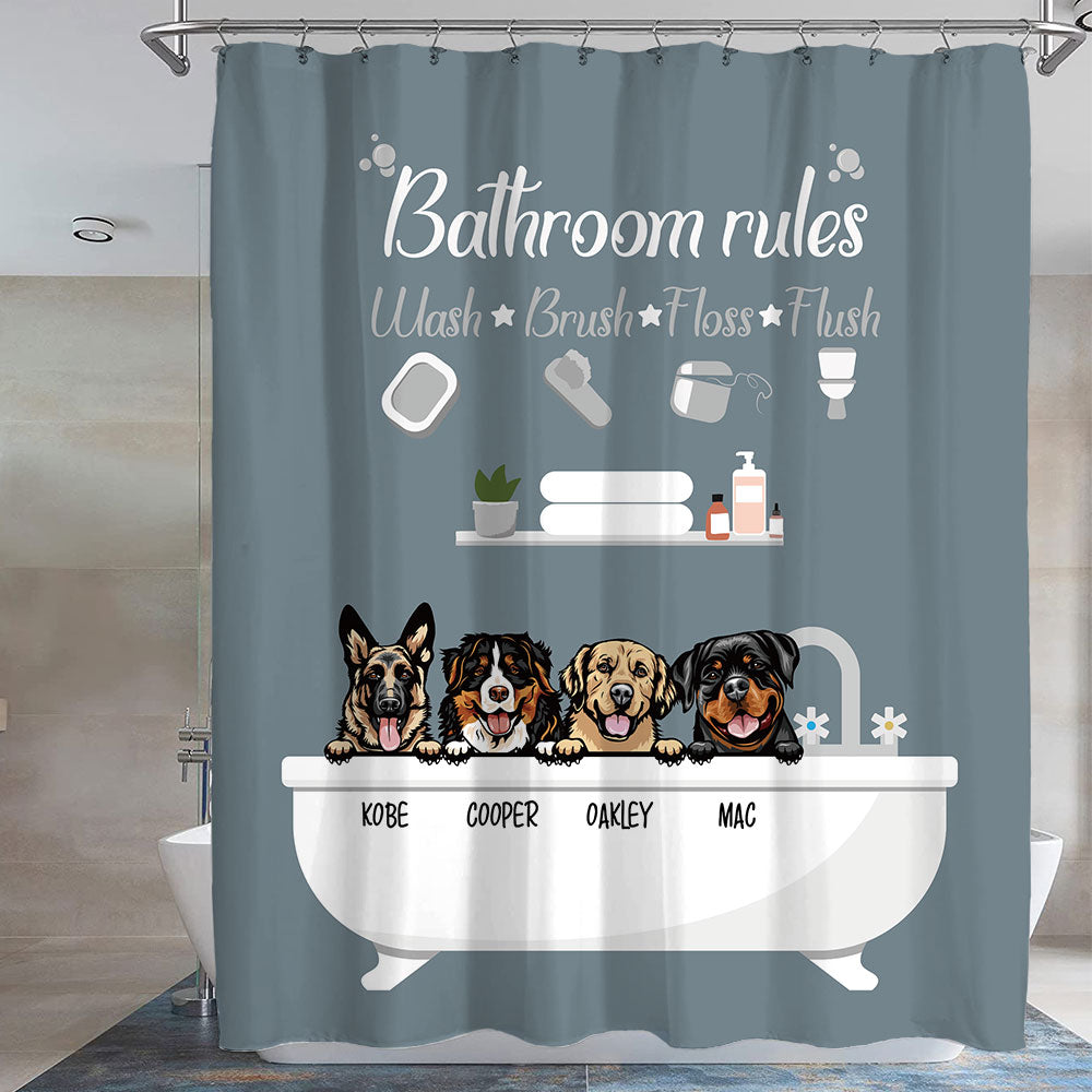 Bathroom Rules -Personalized Dog Shower Curtain, Bathroom Decor, Gift For Kids AD