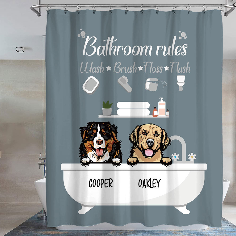 Bathroom Rules -Personalized Dog Shower Curtain, Bathroom Decor, Gift For Kids AD