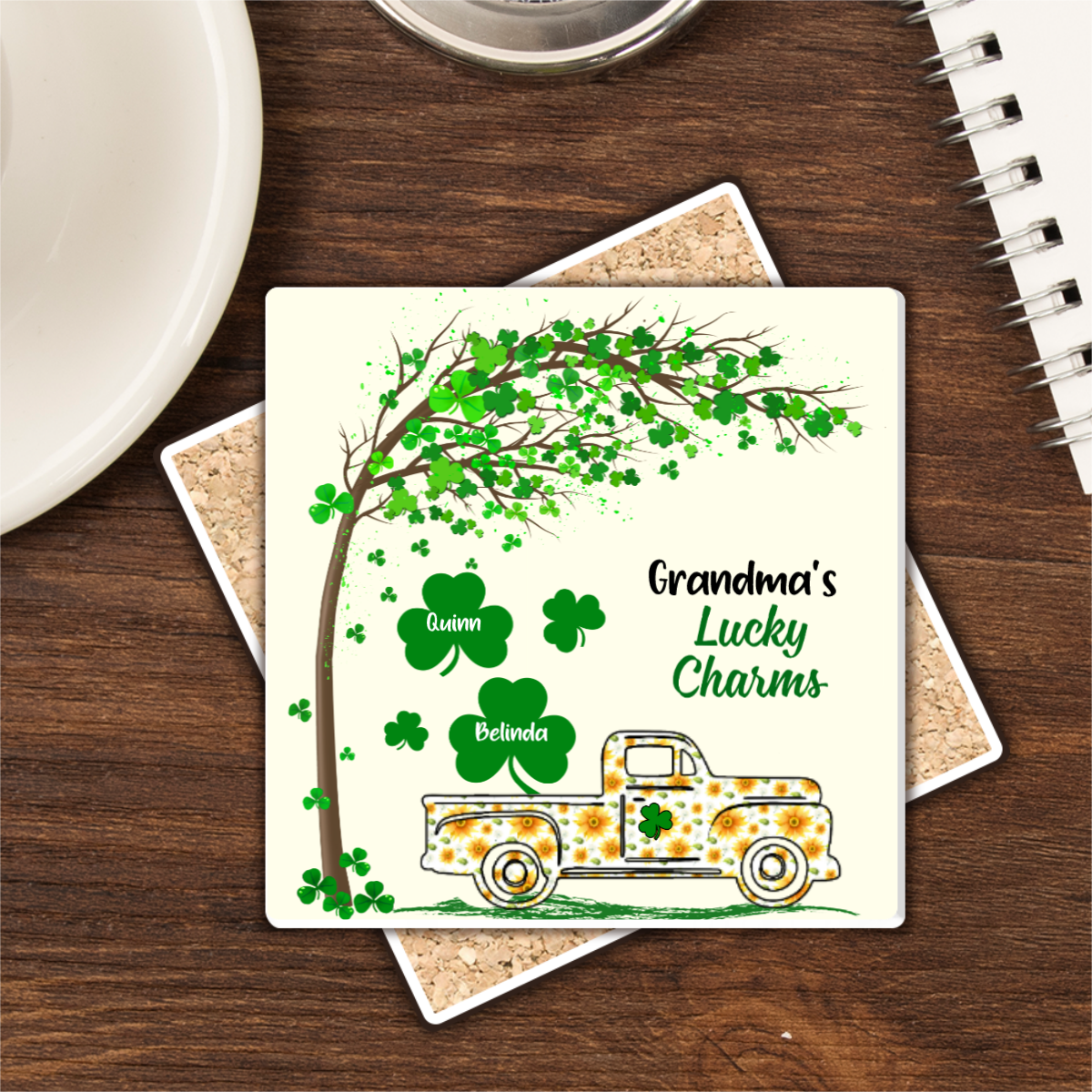 Personalized Family Square Stone Coasters Gifts - My Lucky Charms AZ