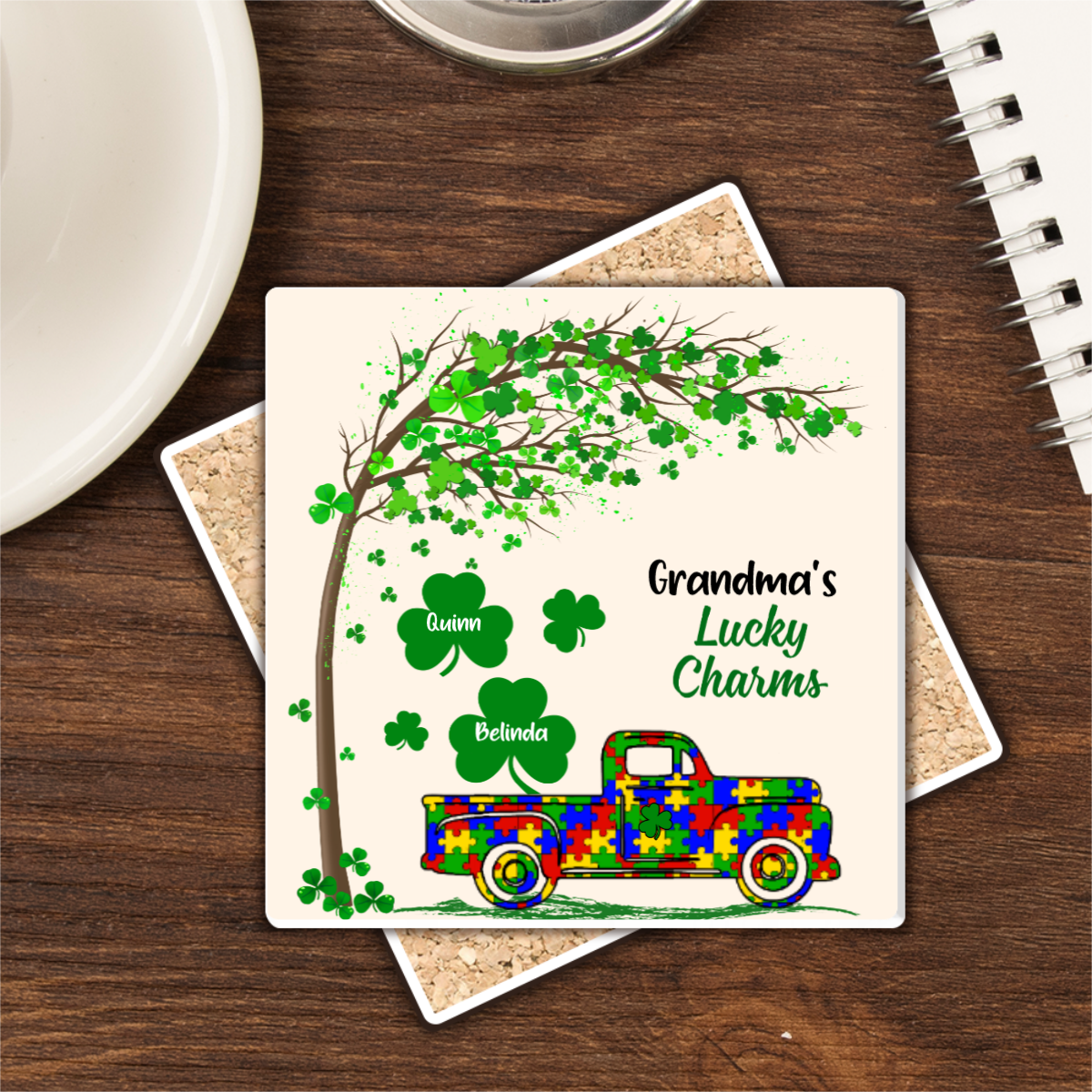 Personalized Family Square Stone Coasters Gifts - My Lucky Charms AZ