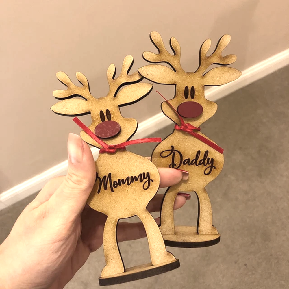 Personalised Freestanding Reindeer, Family Christmas Decoration, Desk Decoration, Christmas Gift For Family AE