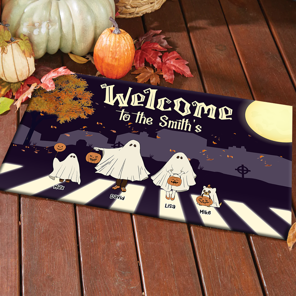 Personalized Welcome To Family Halloween Ghoul Doormat AB