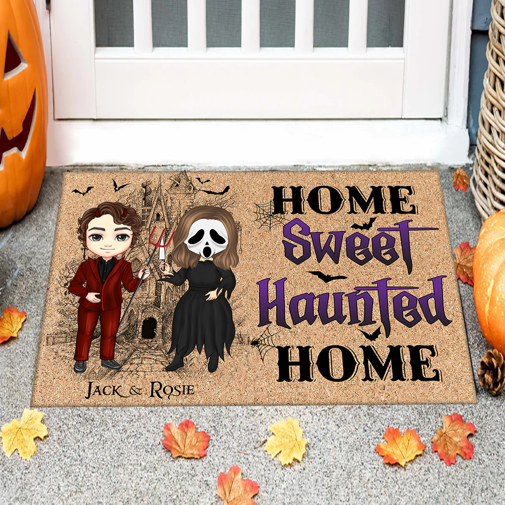Personalized Home Sweet Haunted Home Halloween Couple House Doormat AB