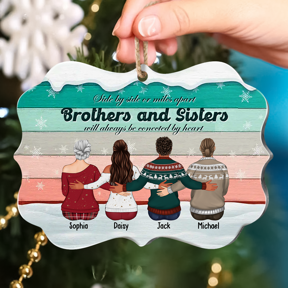 Brothers & Sisters Will Always Connect By Heart Benelux Shaped Wood Christmas Ornament AE