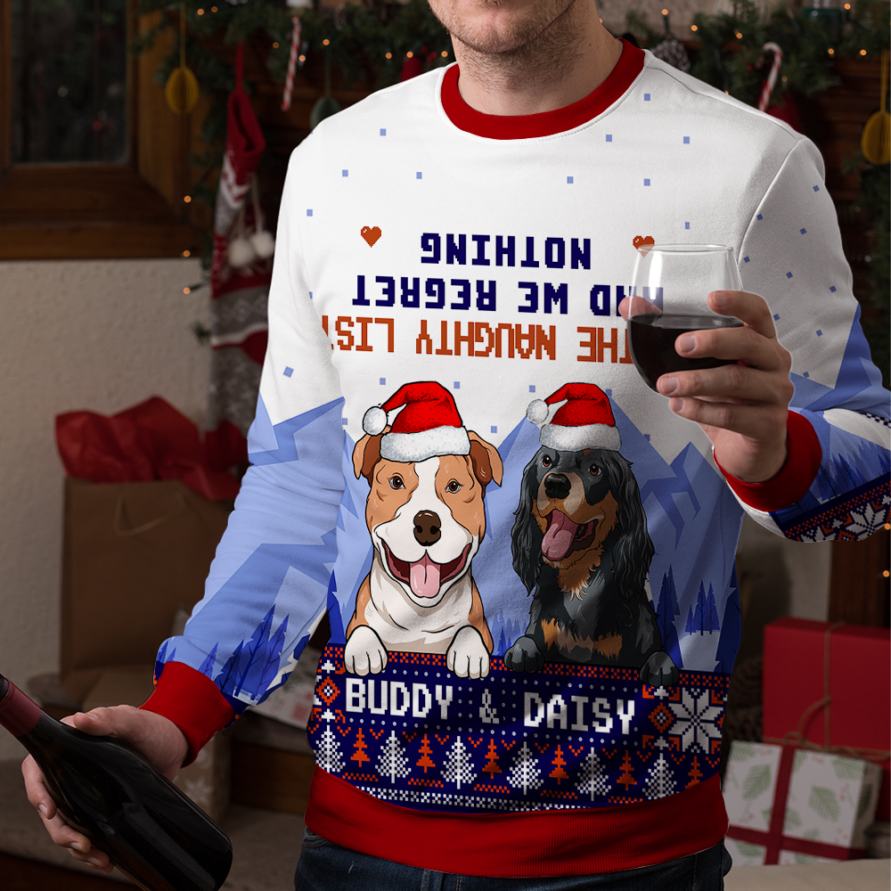 On the Naughty List Personalized Ugly Christmas Sweatshirt, Funny Xmas Gift For Dog Lovers AB