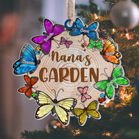 Thumbnail for Grandma Nana Butterflies Garden Acrylic Custom Shaped Christmas Ornament, Gift For Grandma, Mom - Personalized Shaped Wood Sign AE