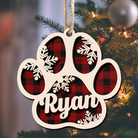Thumbnail for Personalized Jingle Paws Shaped 2 Layered Wood Ornament, Dog Lover Gifts AE