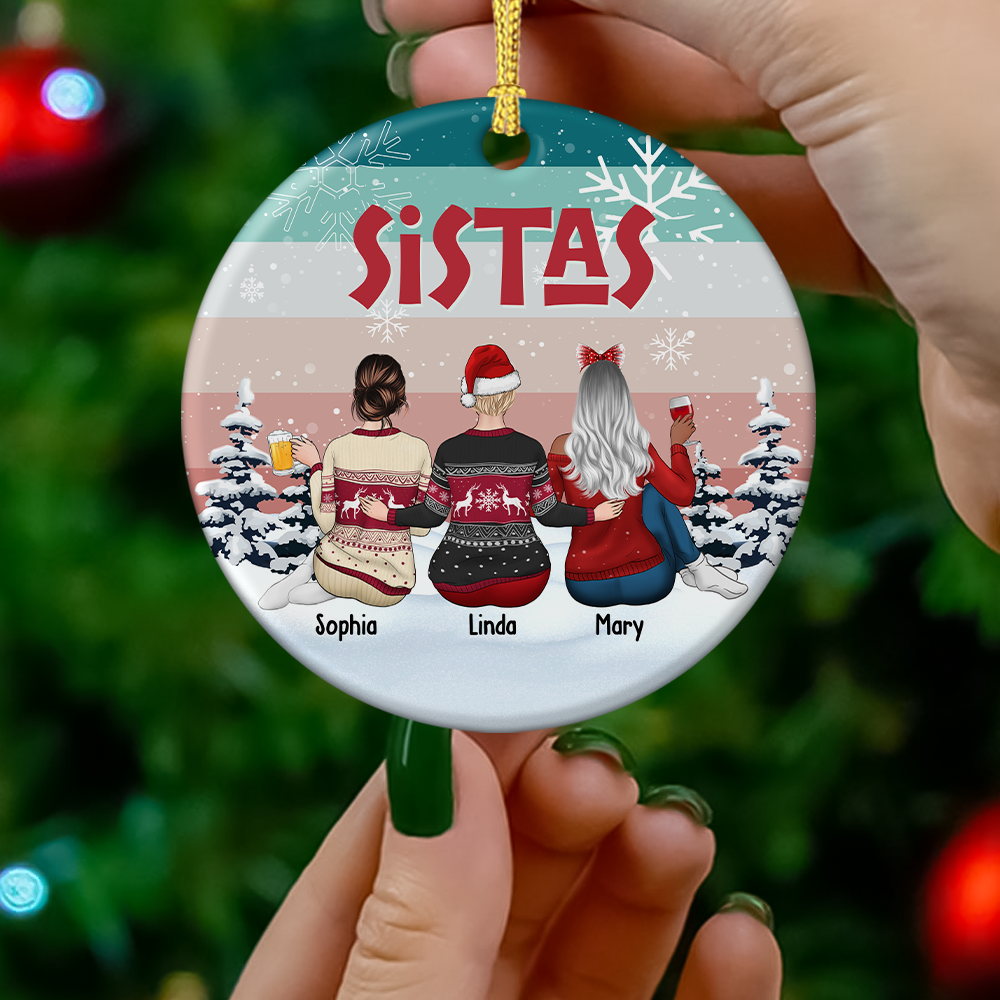 Sistas At Heart Christmas Personalized Ornament, Customized Holiday Ornament AE