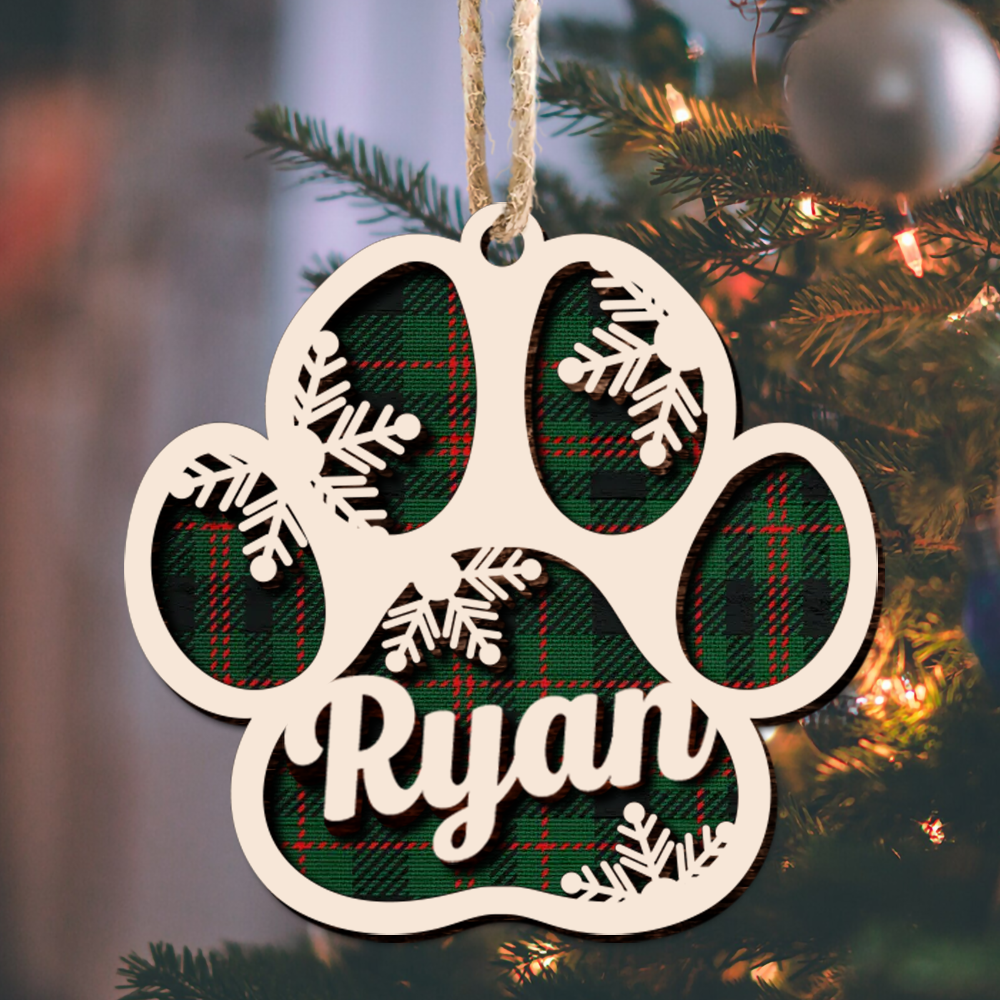 Personalized Jingle Paws Shaped 2 Layered Wood Ornament, Dog Lover Gifts AE