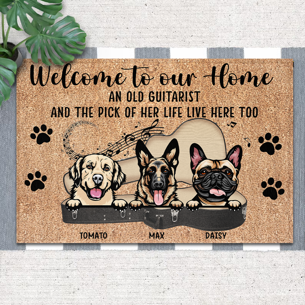 Guitarist His Pick And Dog Live Here Custom Doormat, DIY Gift For Dog Lovers AB