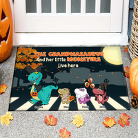 Thumbnail for Personalized Grandma And Kids Dinosaur Halloween Doormat AB