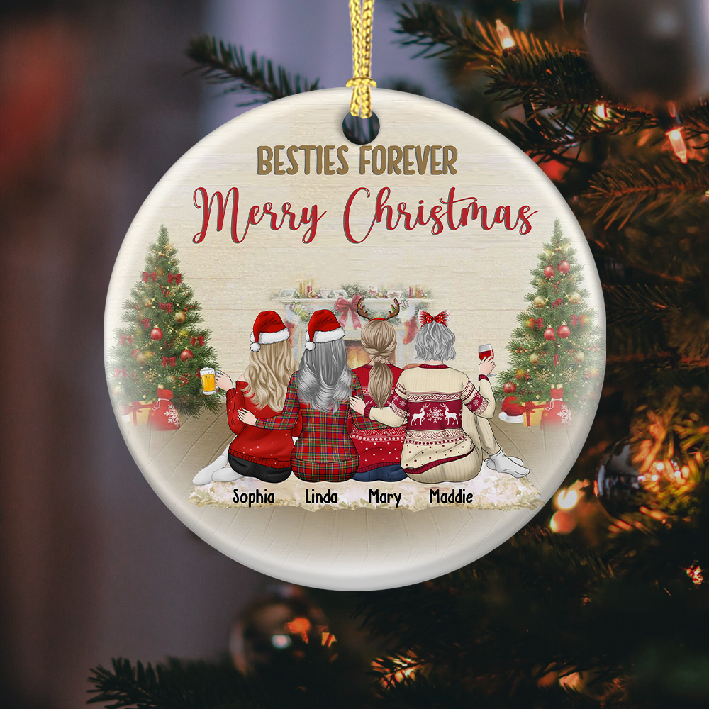 Besties Forever Merry Christmas 2022 Personalized Holiday Ornament AE