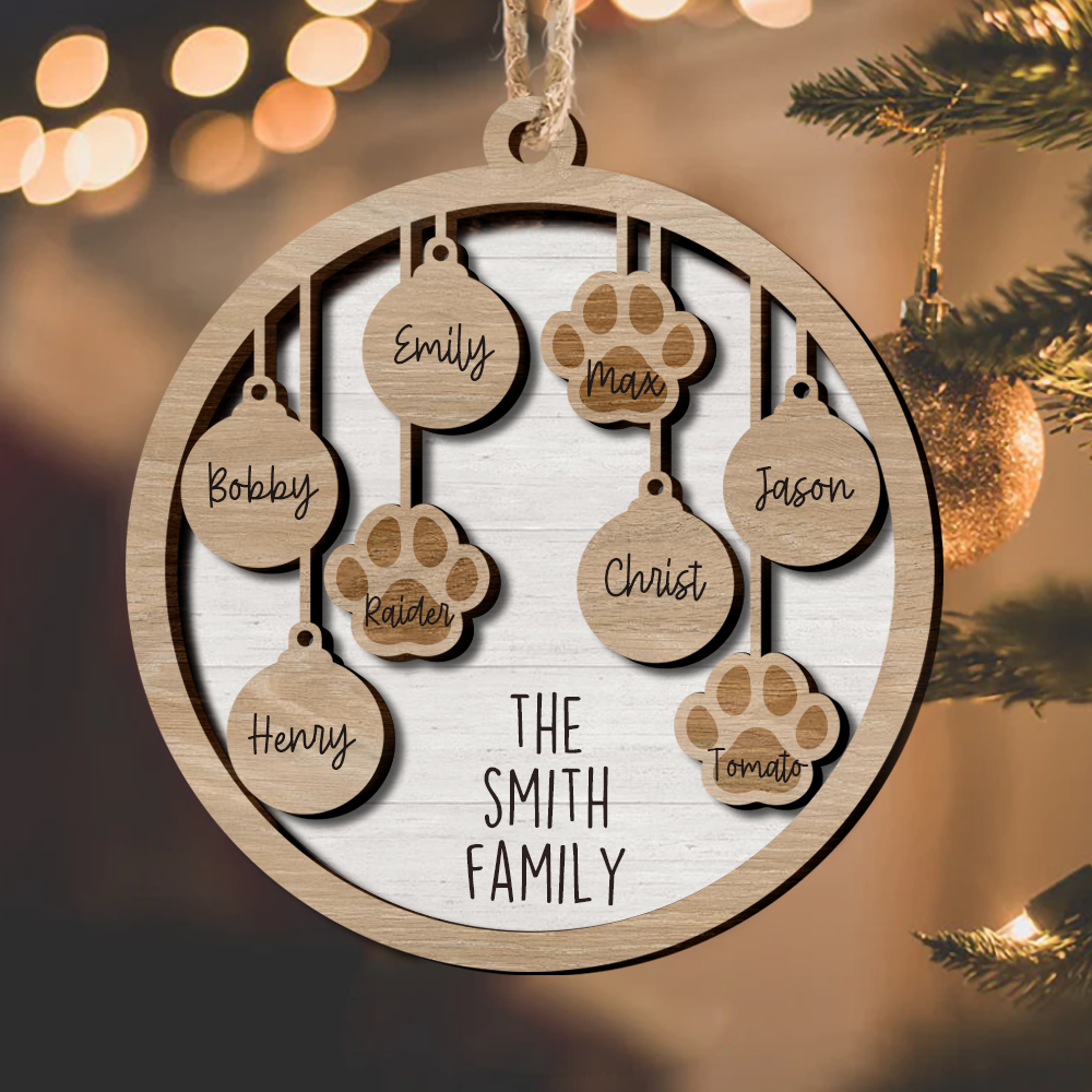 Personalized Dog Lovers Family Round Shaped 2 Layered Wood Christmas Ornament AE