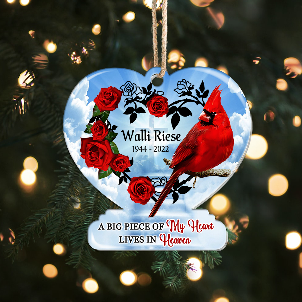 Personalized Memorial Cardinal A Big Piece Of My Heart Lives In Heaven Printed Acrylic Ornament, Holiday Gift For Family AE