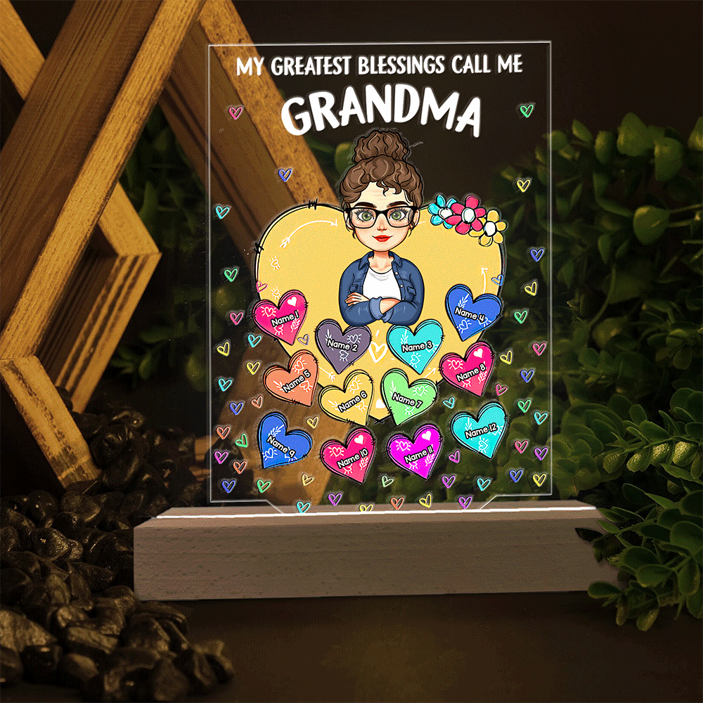 Personalized Grandma Sweethearts Colorful Acrylic Plaque 3D LED Light, Gift For Mom Grandma JonxiFon