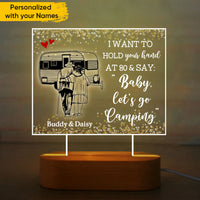Thumbnail for Personalized Let's Go Camping Old Couple Lamp With Wooden Oval Stand, Gift For Mom Dad AC