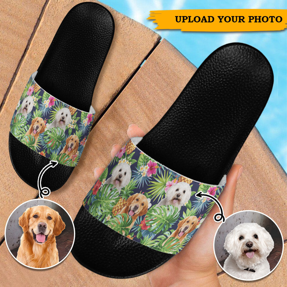 Dog Tropical Summer Dog Lovers Slide Sandals, Photo Upload Gift CT-THUY