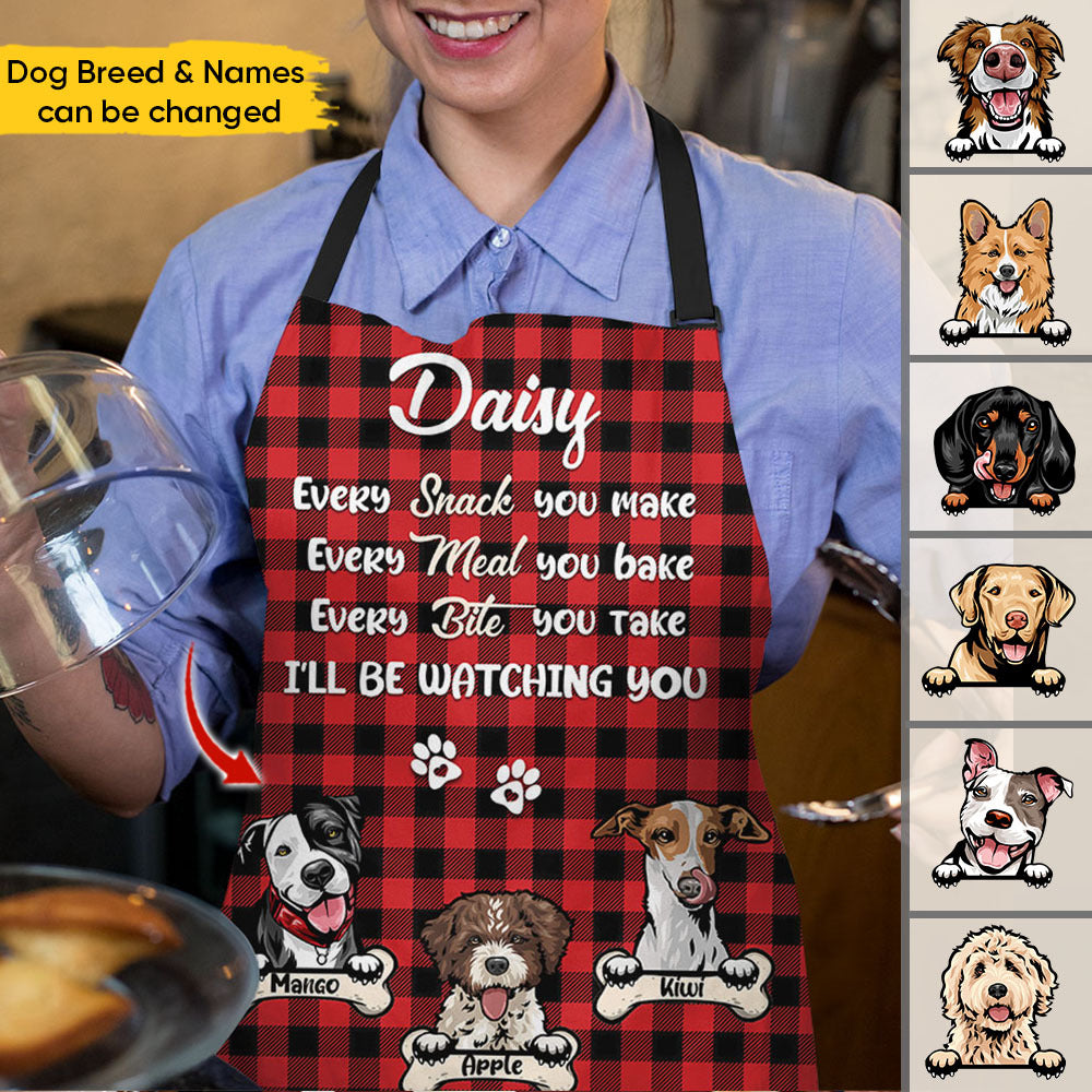 Personalized Dog Be Watching You Checked Pattern Mom Grandma Apron, Gift For Dog Lover AI