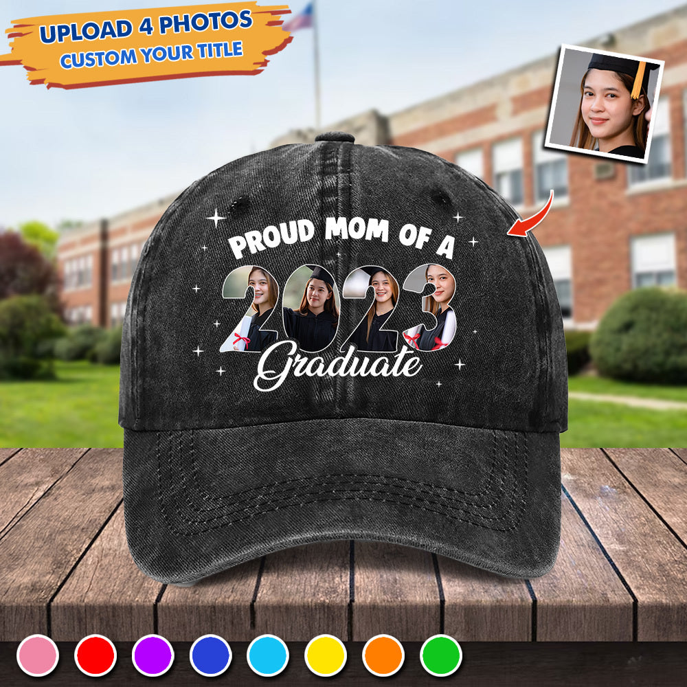 4 Photo Class of 2023 Proud Mom, Dad Family Matching Cap, Graduation Cap For Parents, Aunt, Uncle JonxiFon