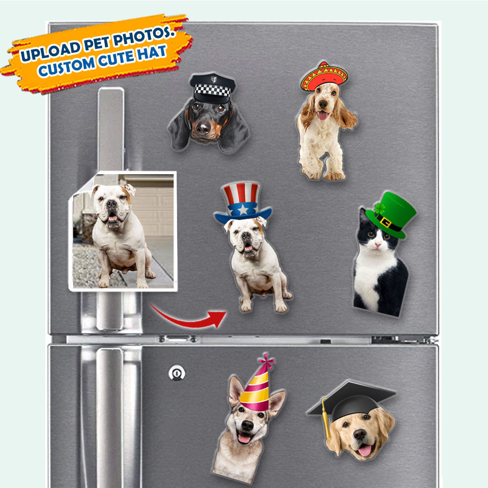 Custom Photo Cute Pet Hat Magnets, Fridge Magnet, Gift For Dog Cat Lovers JonxiFon