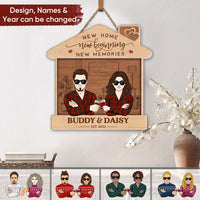 Thumbnail for Personalized New Home New Beginning Couple House Shaped Wood Sign, Gift For Family Z