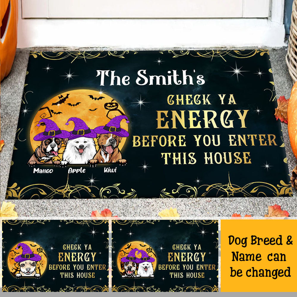 Personalized Dog Mom Check Ya Energy Halloween Doormat, Dog Lover Gift AB