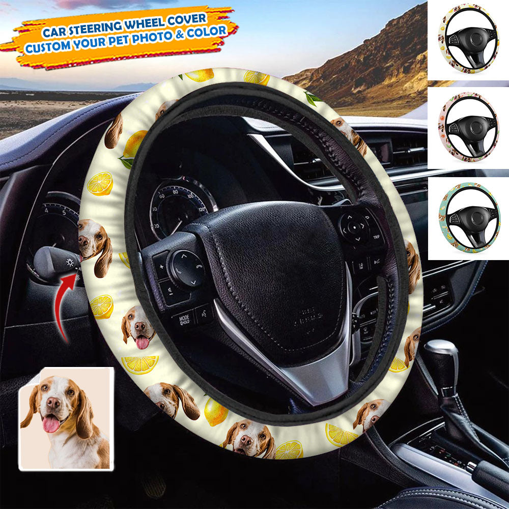 Custom Avocado Pattern With Face Dog Cat Car Steering Wheel Cover, Pet Lover Gift JonxiFon
