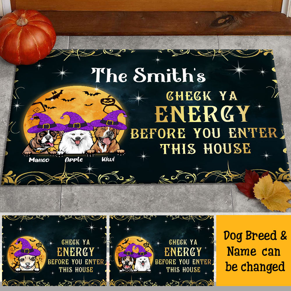 Personalized Dog Mom Check Ya Energy Halloween Doormat, Dog Lover Gift AB