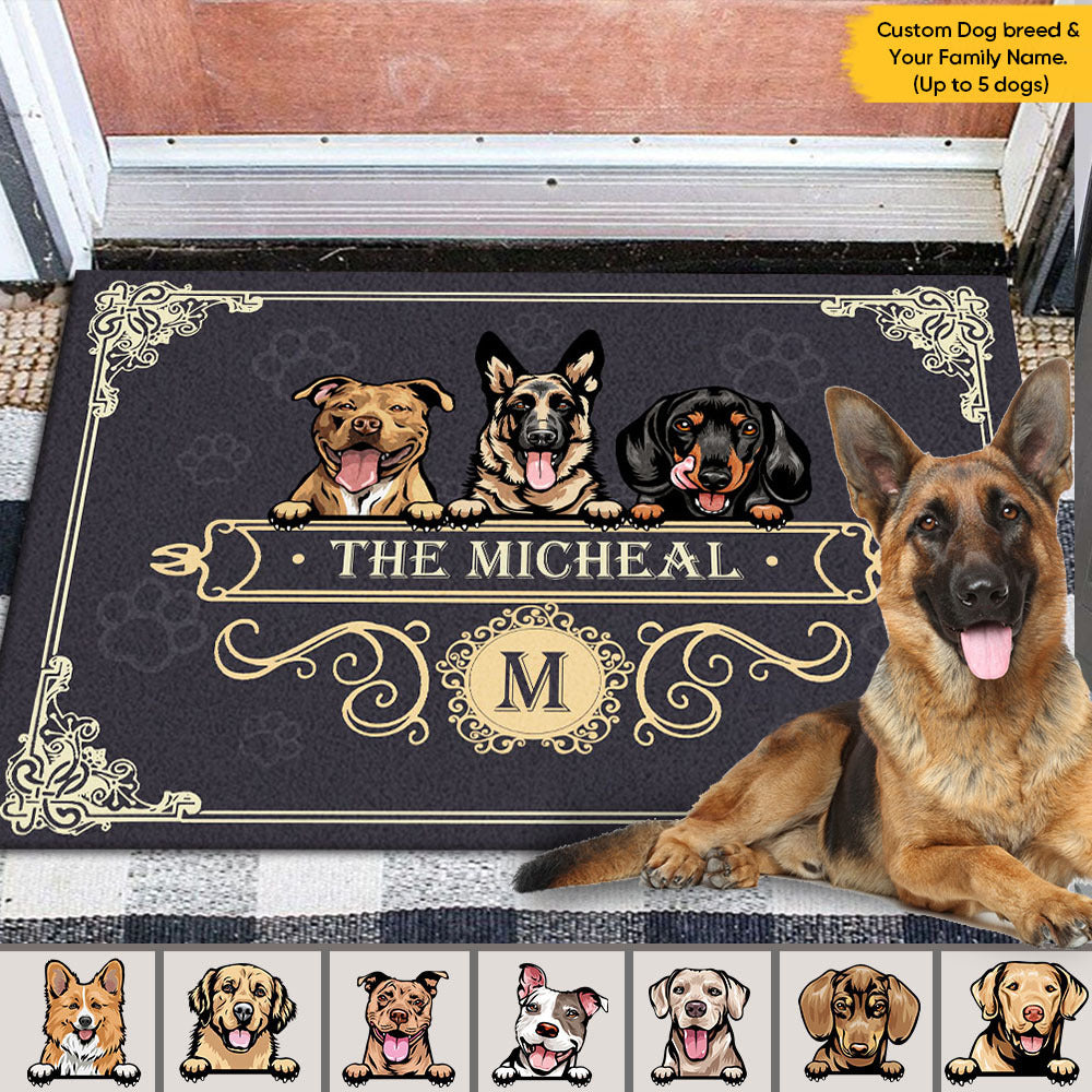 Personalized Elegant Dog Lover Family Welcome Doormat, Elegant Gift For Dog Lovers AB
