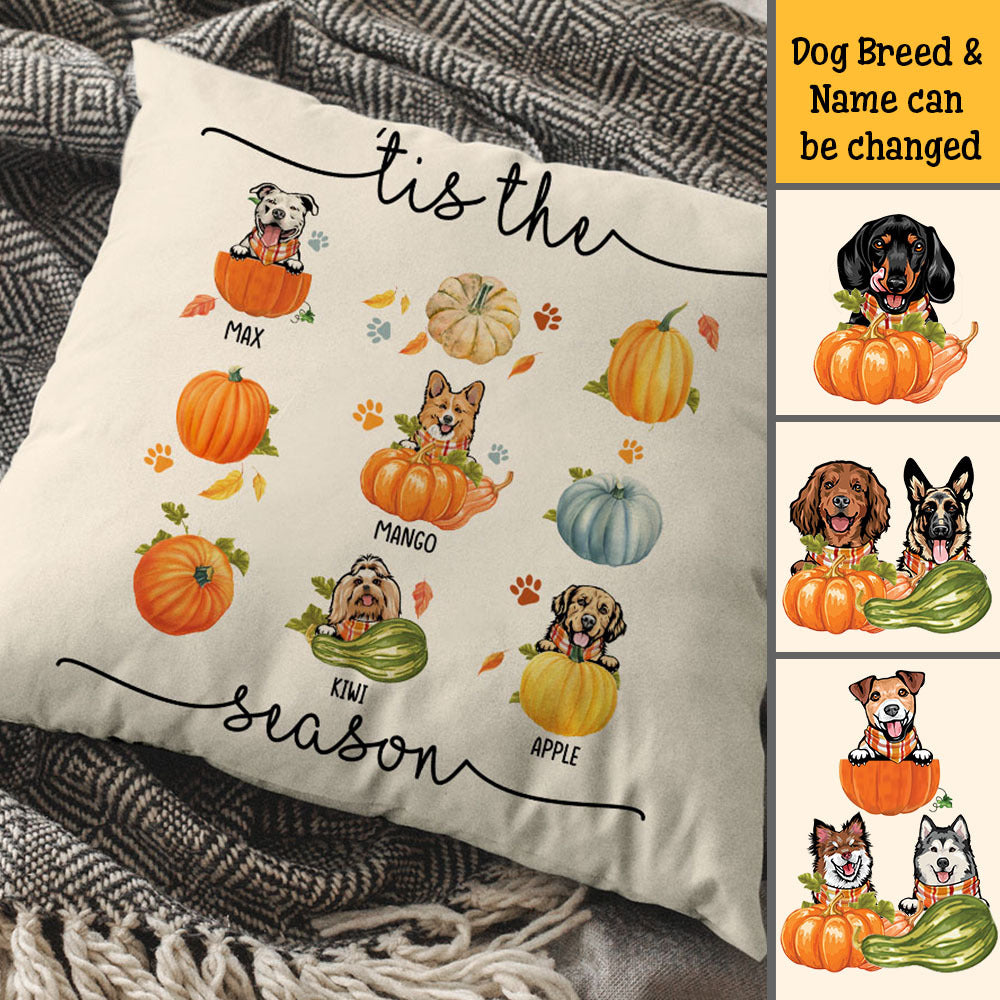 'Tis The Season Dog Fall Pillow, Custom Pet Pumpkin AD