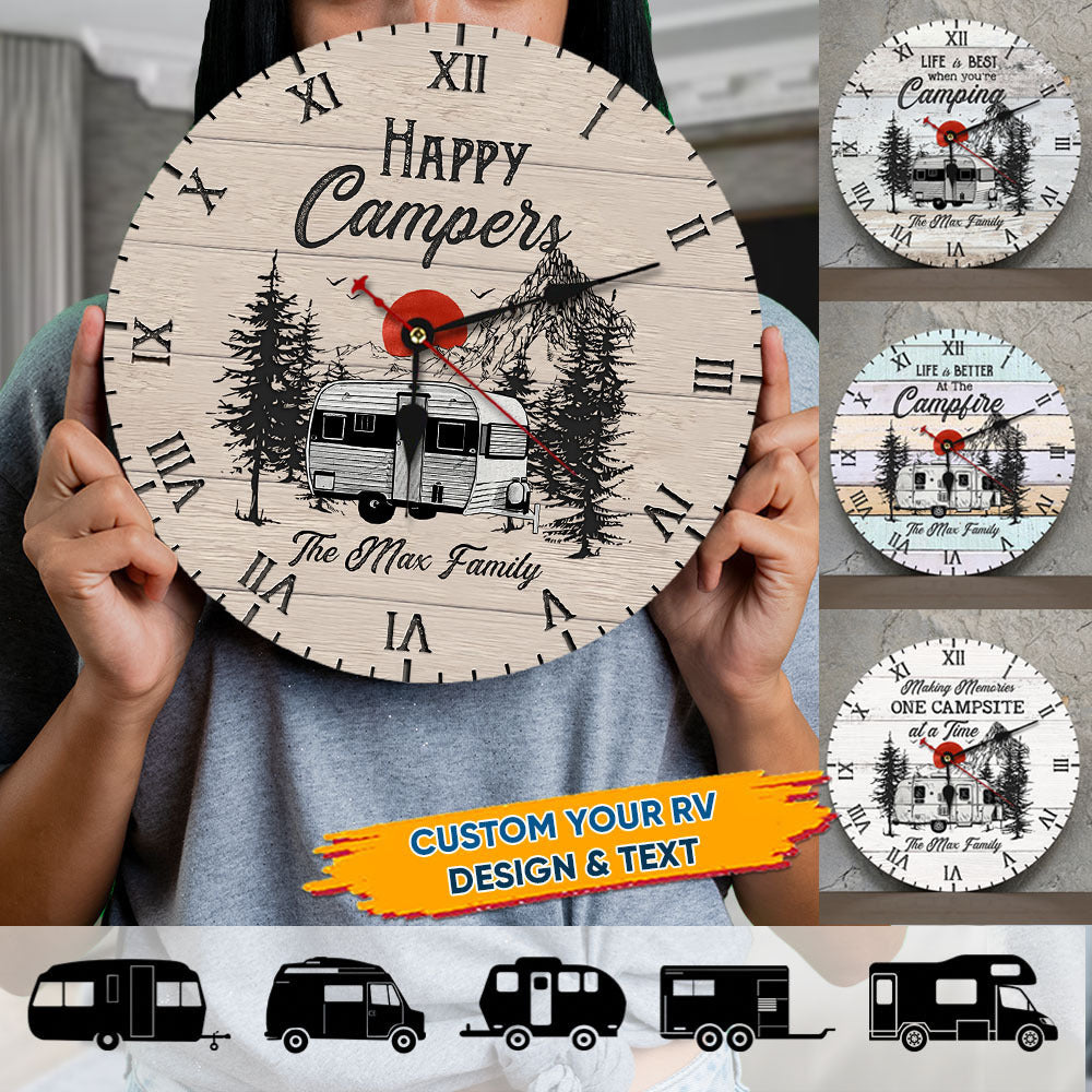 Custom Life Is Better When You're Camping Wall Wooden Clock, Gift For Camper AH