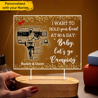 Thumbnail for Personalized Let's Go Camping Old Couple Lamp With Wooden Oval Stand, Gift For Mom Dad AC