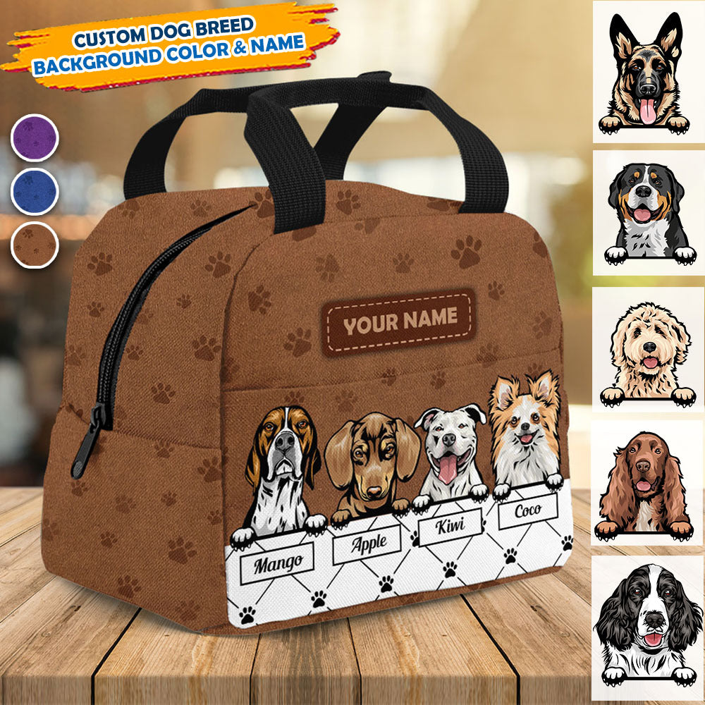 Personalized Dog Leather Pattern Lunch Bag, Gift For Dog Lovers AI