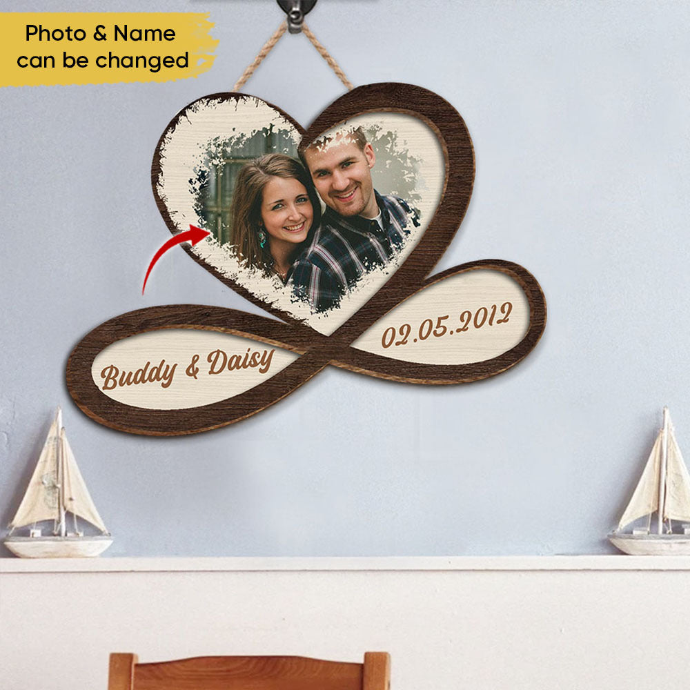 Personalized Couple Infinity Heart Wood Sign, Valentines Day Gift For Love Couple E
