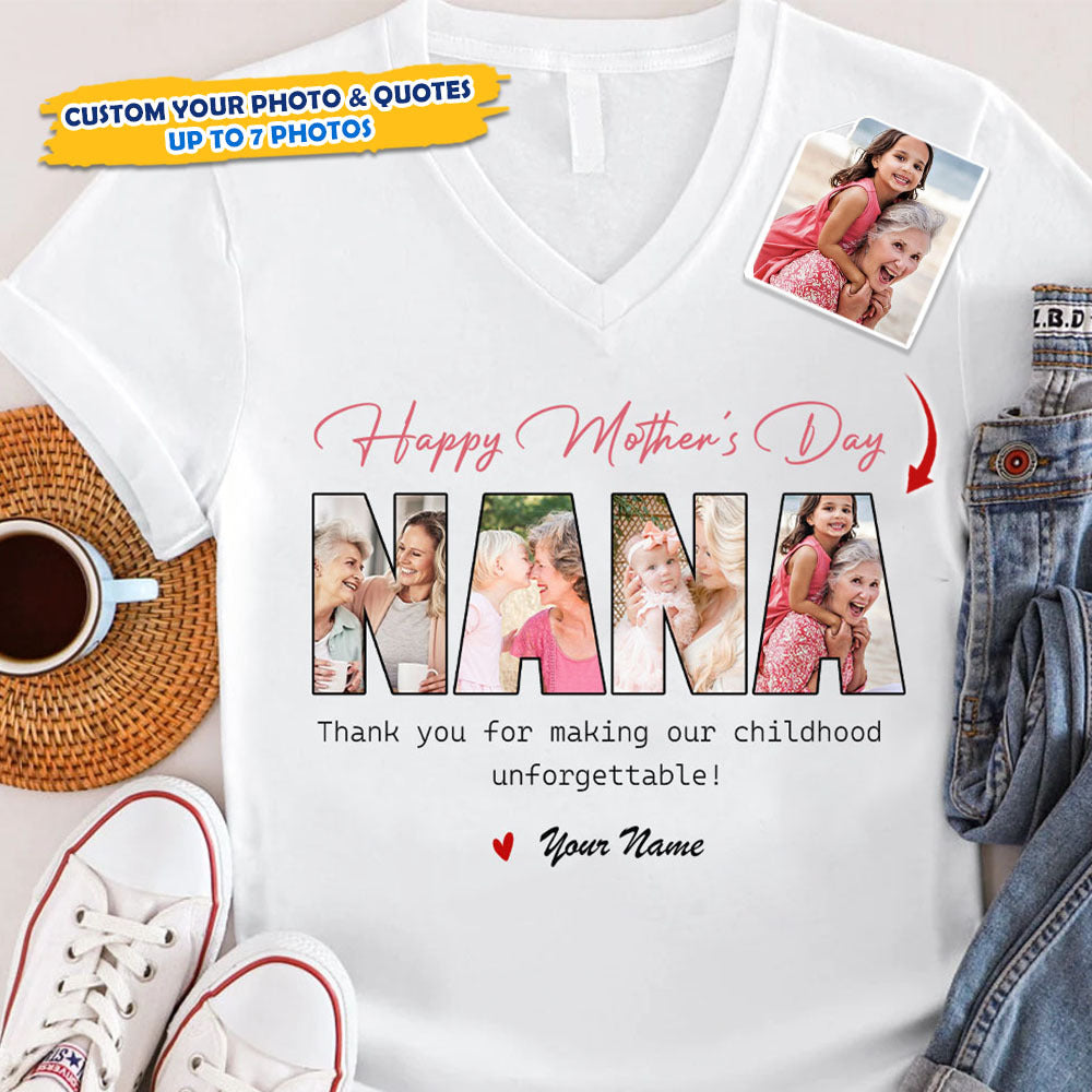 Custom Happy Mother's Day Grandma Photo Collage Light Shirts, Gift For Mom/Grandma CustomCat