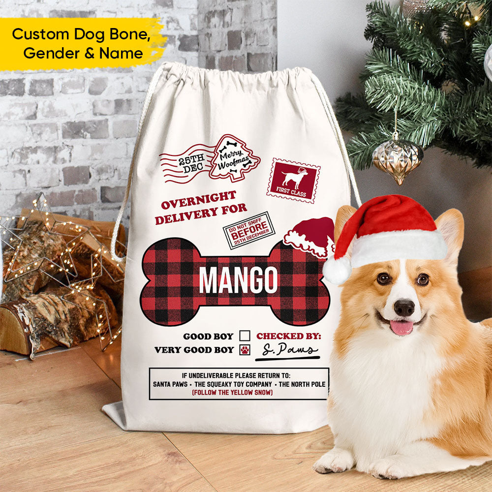 Custom Dog Bone Overnight Delivery Christmas Bag, Christmas Gift AB