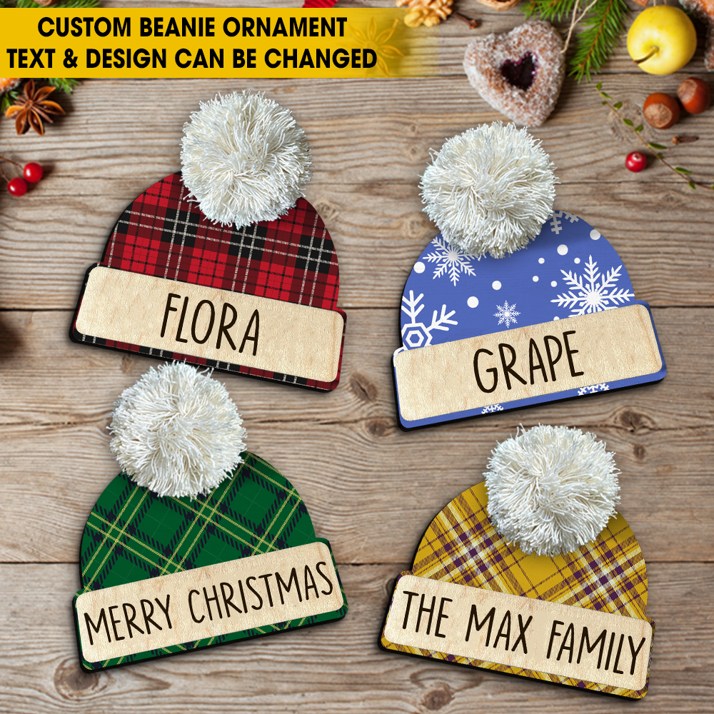 Custom Family Name Beanie Hat Ornament, Christmas Gift AE