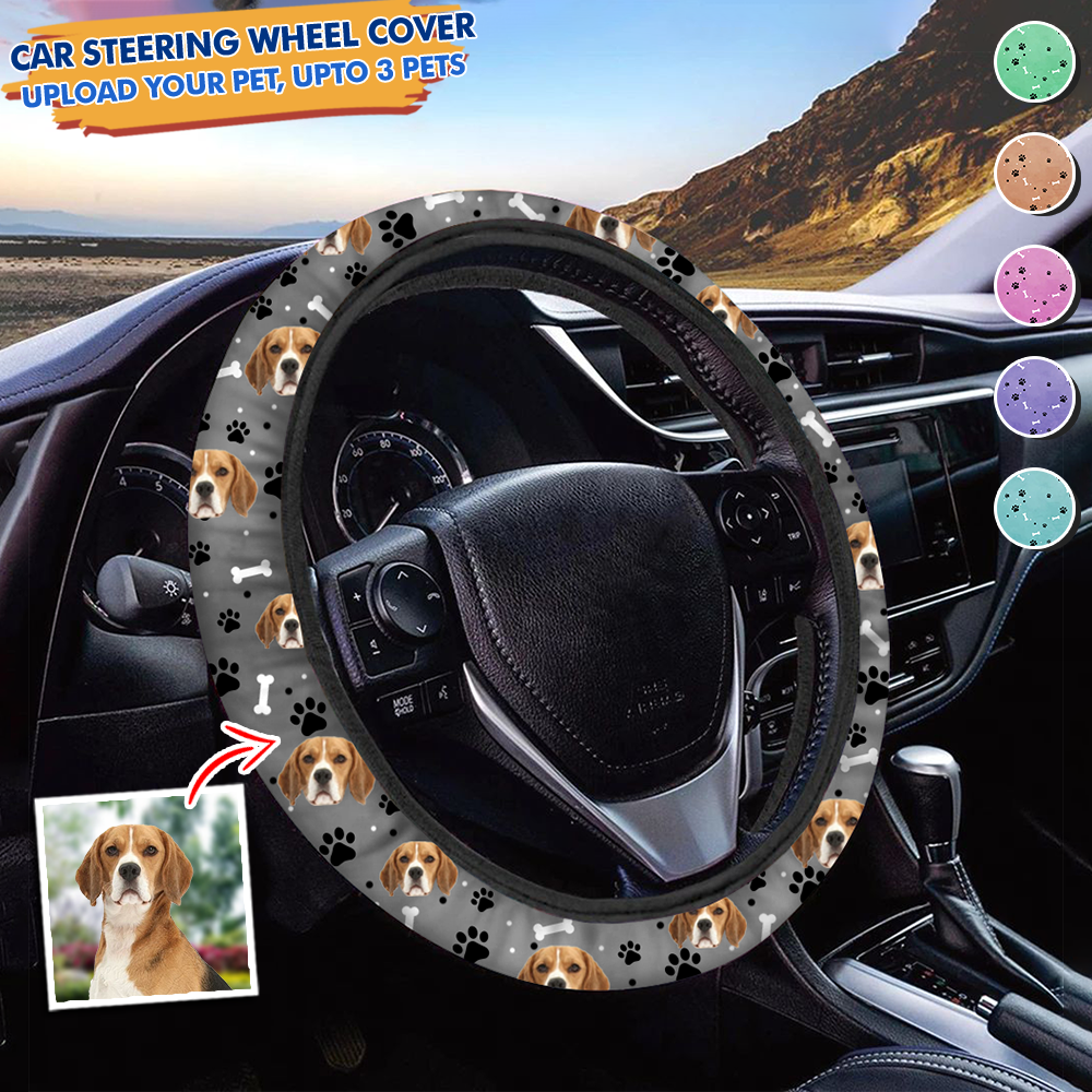 Custom Face With Paws Dog Cat Car Steering Wheel Cover, Pet Lover Gift JonxiFon