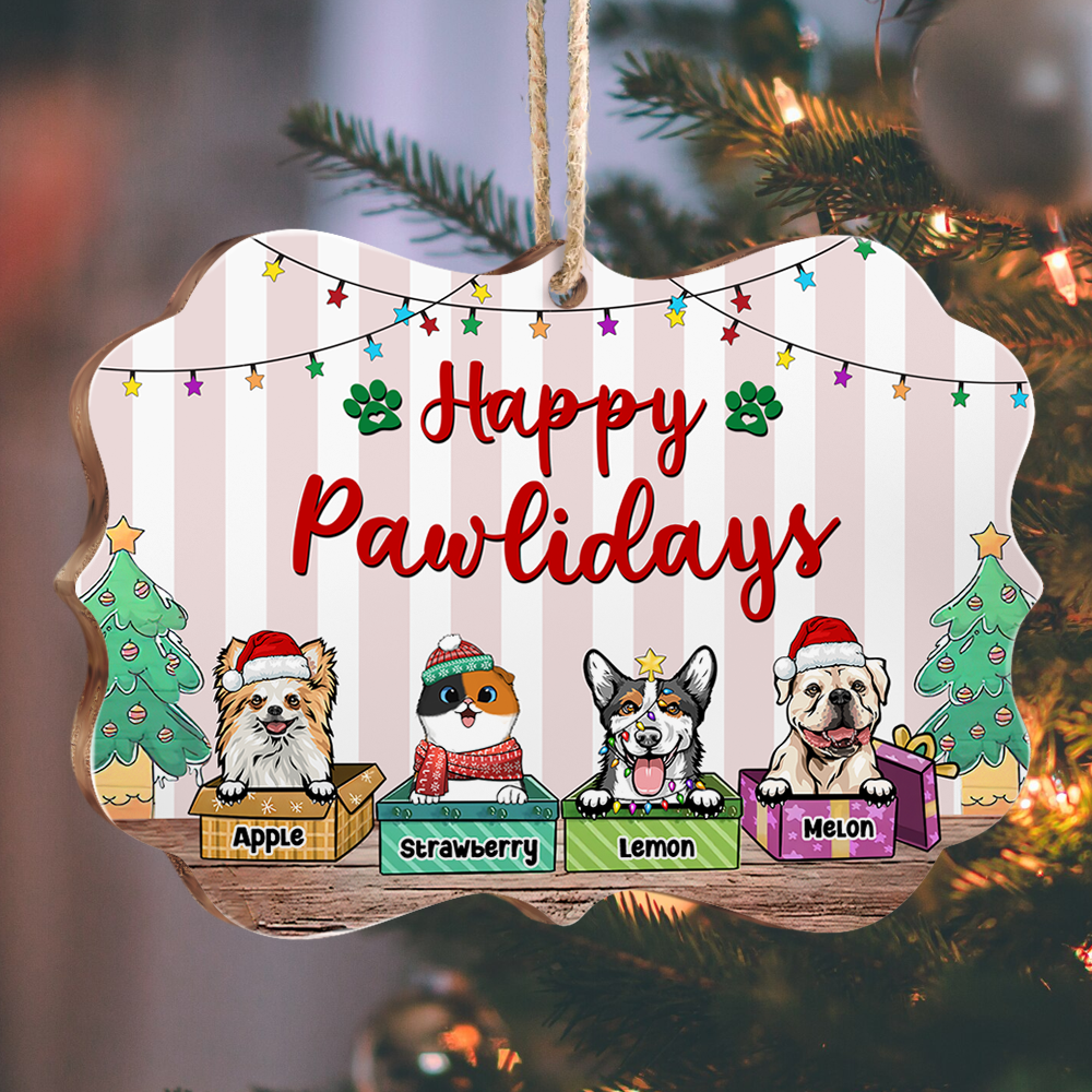Custom Happy Pawlidays Dog Cat Printed Wood Ornament, Christmas Gift AE