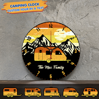 Thumbnail for Custom Retro Vintage Mountain Camping Photo Wall Wood Clock, Gift For Camper AH
