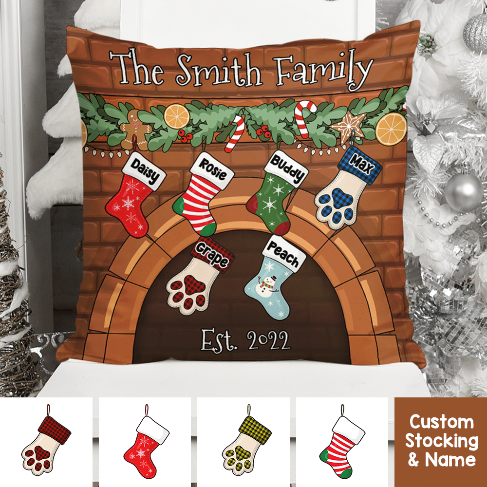 Custom Christmas Stockings Hanging Family Throw Pillow, Christmas Gift AD