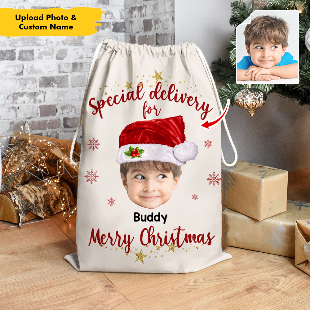 Personalized Face Photo Special Delivery For Christmas Bag, Christmas Gift For Family AB
